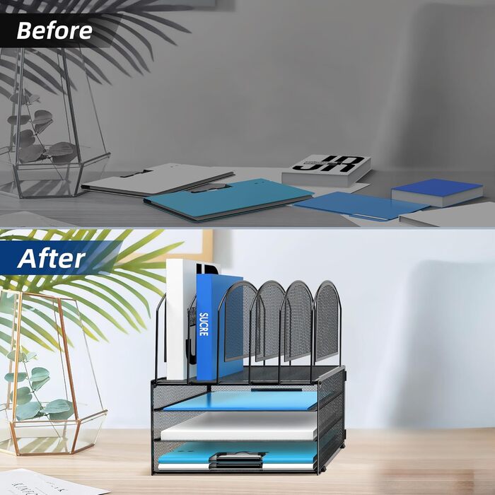 Органайзер для паперу SUPEASY, 3-рівневий лоток для листів з 5 вертикальними тримачами для файлів, багатофункціональний настільний органайзер, органайзер для папок з файлами, чорний