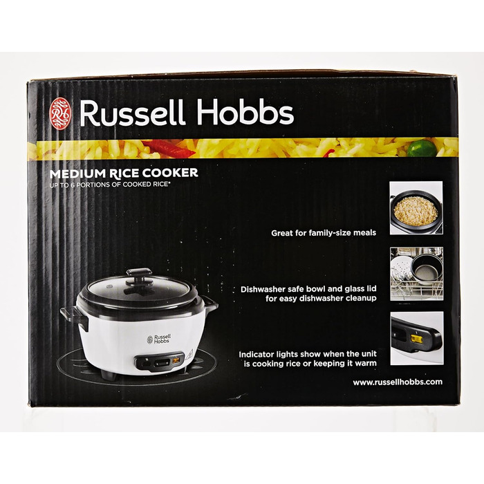 Рисоварка Russell Hobbs мала середня 0,8 л з вставкою для пароварки (функція підтримки тепла, каструля з антипригарним покриттям, ложка для рису та мірна чашка, мультиварка для овочів та риби тощо) 27030-56 Одинарний