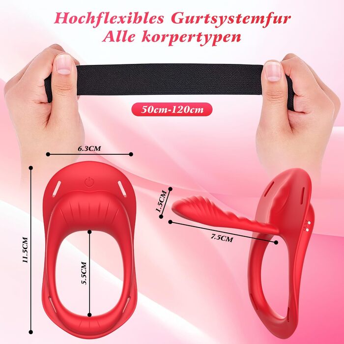 Вібратор-метелик DVG з ремінцями та пультом, 2 мотори, 10 режимів, червоний