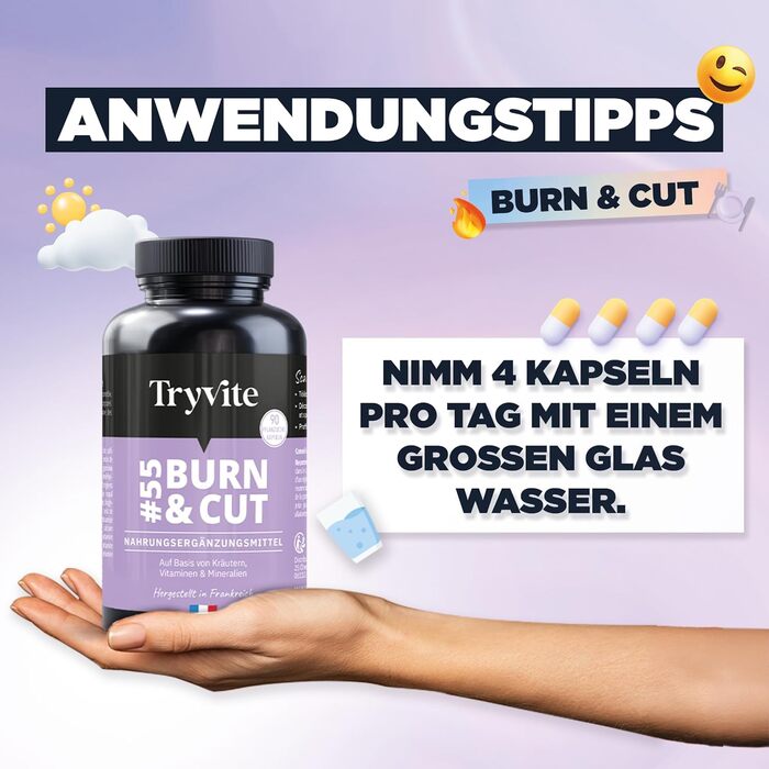 Капсули для прискорення метаболізму TRYVITE BURN&CUT, 90 шт., швидке схуднення, спалювач жиру