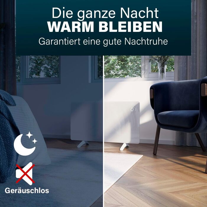 Інфрачервоний обігрівач Princess Connected - Carbon Crystal - Плоский настінний радіатор - 480 Вт - Регульований термостат до 50 C - 24-годинний таймер - Тижневе програмування - Білий або чорний (білий)