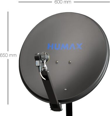 Супутникове дзеркало HUMAX Digital Professional 65 см, супутникова антена з опорним кронштейном для LNB, супутникова антена з алюмінію діаметром 65 см, антрацит антрацит 65 см