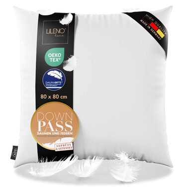 Пухова подушка з 3 камерами 80x80 - Підходить для алергіків - Бавовняна подушка 80x80 з пір&39яним та пуховим наповнювачем - Міцна та дихаюча пухово-пір&39яна подушка 80x80 см 1 упаковка