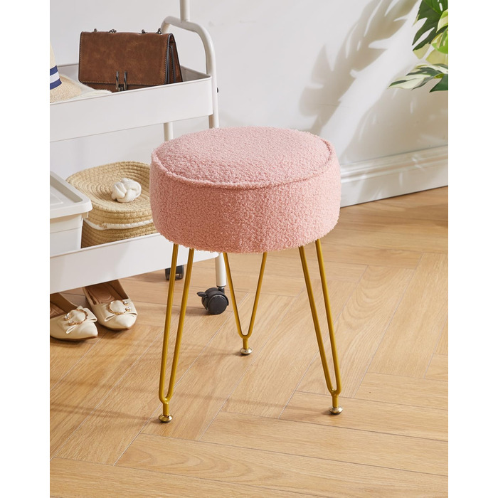 Кругла підставка для ніг, бічний столик для макіяжу, сидіння для туалетного столика, пуф-табурет, для вітальні, спальні, рожевий WBD009P 30Г x 30Ш x 46В см рожевий