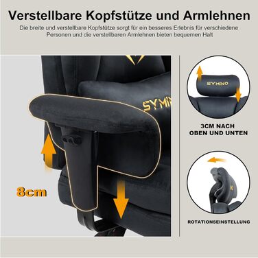 Ігрове крісло Symino, крісло керівника, офісне крісло, ергономічне, штучна замша, крісло-диван з підставкою для ніг, офісне крісло з регульованою висотою, комп&39ютерне крісло, 130 кг, штучна замша / сірий колір