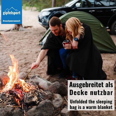 Ковдра з мікрофібри флісу Gipfelsport з функцією спального мішка Розмір 185 x 150 см, приблизно 690 г Ковдра з мікрофібри для кемпінгу, спальний мішок Легка, маленька, прямокутна, чорна