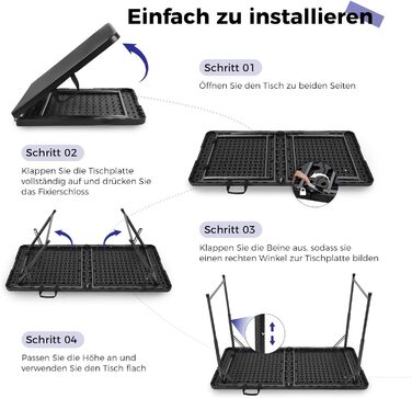 Складаний стіл 120 см портативний, регульований по висоті кемпінговий стіл, садовий стіл обідній стіл святковий стіл складний, зовнішній/критий, чорний