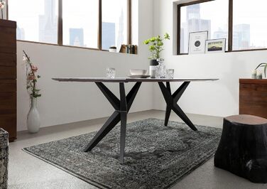 Обідній стіл з масиву дерева Swiss Edge 08 виготовлений з акації - сірий, лакований ніжки матово-чорного кольору 140x90 см обідній стіл з масиву дерева, 24.DE