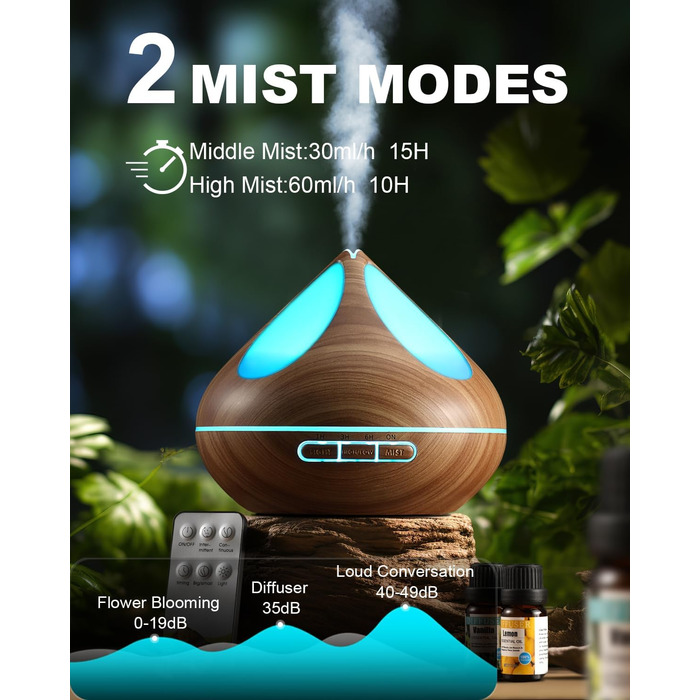 Ароматичний дифузор VAAGHANM Дифузори 500 мл з 8 ефірними оліями, ароматерапевтичні дифузори, освіжувач повітря, зволожувач повітр