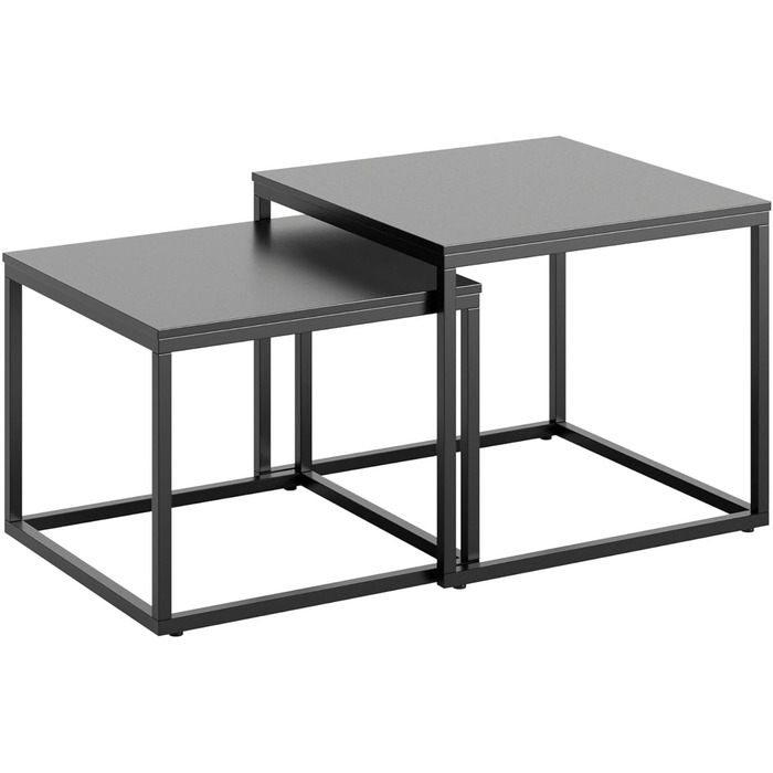 Набір з 2 квадратних дерев&39яних журнальних столиків, сучасний стіл для вітальні, комплект бічних столиків 2-в-1 з металевим каркасом для вітальні, офісу, дизайн лофт Twin Чорний, квадратний