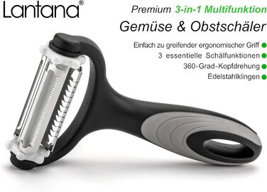 Картоплечистка Lantana 3-в-1/Мікрозубчаста очищувач для фруктів та овочів/Різак для жульєну. Овочечистка 3 в 1 для швидкого чищенн