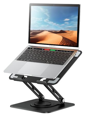 Підставка для ноутбука на стіл, регульована, з поворотним на 360 основами, ергономічна підставка для покращення постави, сумісна з MacBook Pro, Air та всіма ноутбуками від 10 до 15.6 дюймів Чорна