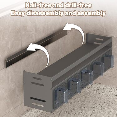 Настінна полиця для спецій Soontrans, 40 x 10,7 x 12,3 см, Кухонна настінна полиця з 5 коробками для спецій, металева полиця для спецій (не потребує свердління), підвісна кухонна полиця, органайзер для спецій для кухонної стільниці та шафи