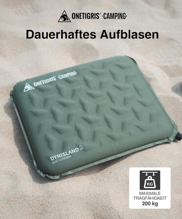 Самонадувальна подушка для сидіння 41 x 33 x 4 см, Складана подушка для сидіння на вулиці, Надлегка подушка для кемпінгу 150 г, Надувна подушка для походів, пікніків, Зелений рейнджер