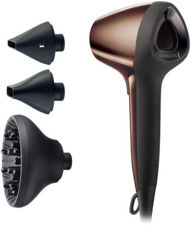 Фен Remington Ionen Air3D bronze легкий та збалансований з інноваційним 3D-потоком повітря (швидкість 110 км/год, 3 температурні та 2 ступені обдуву, 2 насадки-концентратори дифузор) D7777