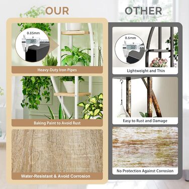 Рівнева підставка для квітів з лампами для вирощування - Металева та дерев&39яна полиця для рослин - Кімнатні квіткові сходи 160 см - Декоративна чорна квіткова полиця для підвіконня у вітальні, 2 шт., біла, 6-