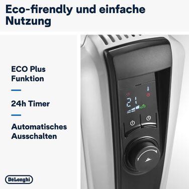 Радіатор De&39Longhi Dragon 4 Pro TRDX41025E, класичний масляний радіатор з 3 рівнями потужності, 24-годинним таймером, захистом від замерзання та еко-функцією, запобіжним термостатом, 2500 Вт, білий