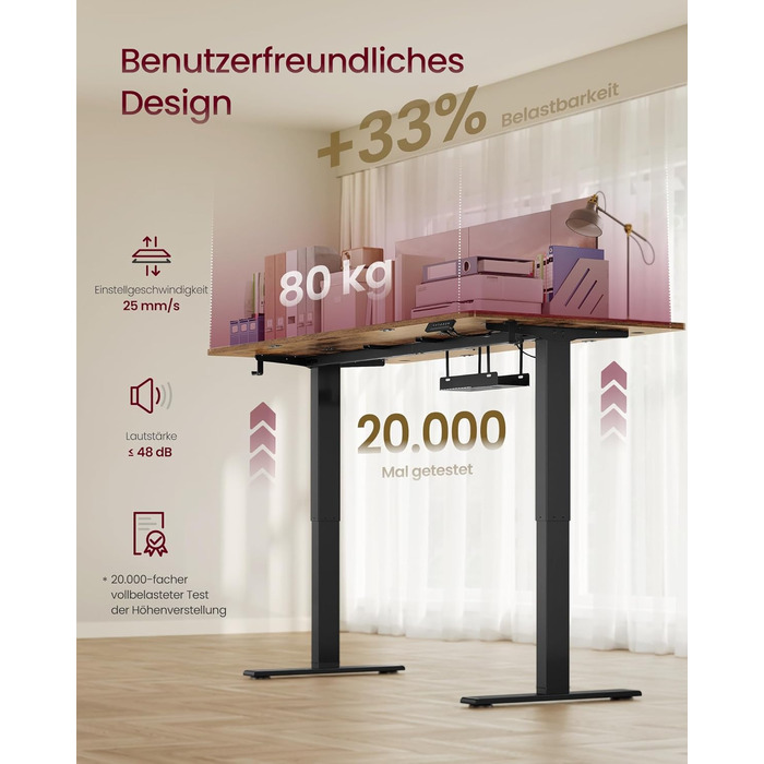 Стіл VASAGLE з регульованою висотою, 180 x 80 см, порт USB-C, подовжувач для зберігання, стіл для роботи стоячи, нагадування про тривале сидіння, 3 кнопки пам&39яті, для офісу, вінтажний коричневий LSD148KD02 180 x 80 см вінтажний коричневий