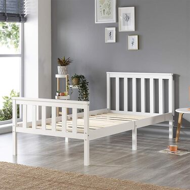 Ліжко Aspire Beds Atlantic Solid Timeless White Wooden Bed - елегантний дизайн Shaker, високоякісні матеріали, легке складання, універсальне, міцне, 200Д x 90Ш x 82В, біле