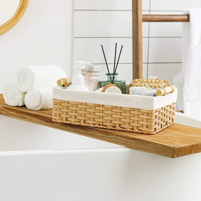 БАБУСЯ КАЖЕ Вузькі кошики для зберігання, кошики для зберігання туалетного паперу з 2 шт. , плетений кошик для зберігання, плетений кошик з полицями, водонепроникні кошики для ванної кімнати, декоративні кошики для пеленального столика - натуральні