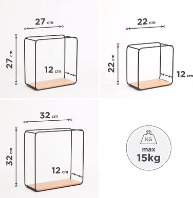 Набір настінних полиць -Jona- 3-компонентна підвісна полиця з металу та шпону натурального дерева настінна прикраса та полиця для