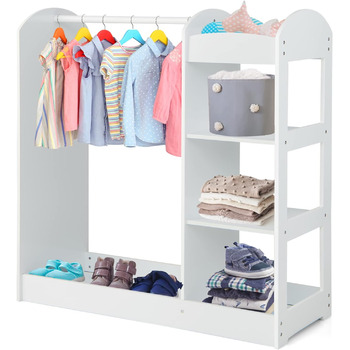 Дитяча шафа для одягу DREAMADE з дзеркалом і вішалкою для одягу, дитяча шафа з 4 відкритими полицями, вішалка для дитячого одягу д