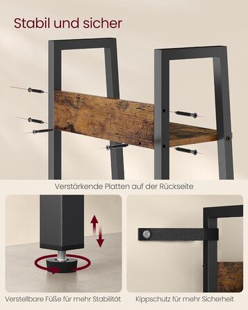 Книжкова полиця VASAGLE, драбина, 5 ярусів, вузька полиця, відкрита окремостояча полиця для кабінету, вітальні, спальні, кухні, промисловий дизайн, вінтажний коричневий-чорний LLS109B01 Вінтажний коричневий чорний 5 полиць (30 x 33,8 x 170 см)