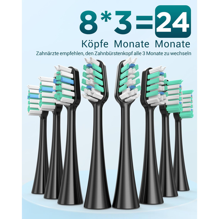 Електрична зубна щітка звукова для дорослих та дітей - з 8 насадками та 5 режимами. До 90 днів роботи від акумулятора, розумний таймер на 2 хвилини, дорожній кейс.