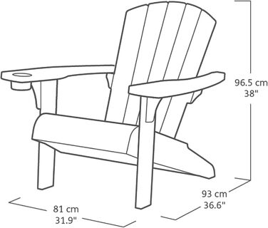 Садове крісло Keter Alpine Adirondack, пластикове садове крісло з тримачем для напоїв, біле, водонепроникне, класичний американський дизайн, для саду, патіо та балкону, 93 x 81 x 96,5 см, біле, суцільне
