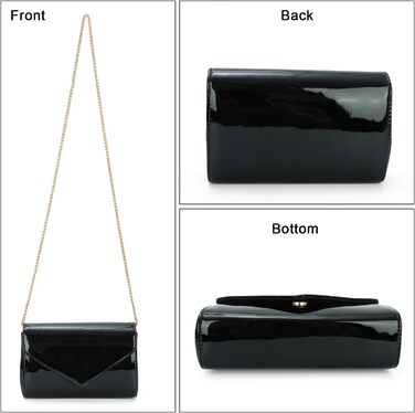 Жіноче лаковане клатч з ланцюжком на плече. Елегантна сумка-кросбоді для вечірок та особливих подій, чорний колір.