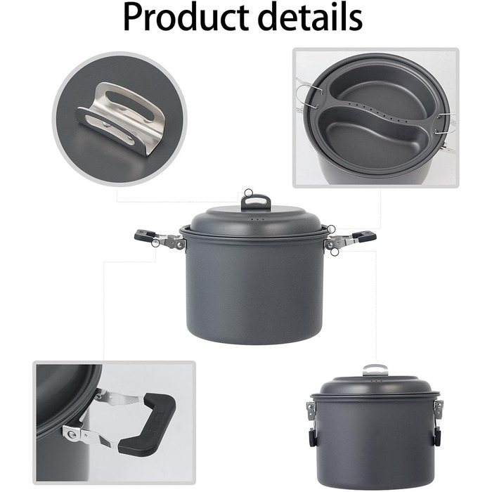 Каструлі для супу з кришками для кемпінгу, пікніків та полювання, твердий алюміній, універсальні для кемпінгу на 4-7 осіб