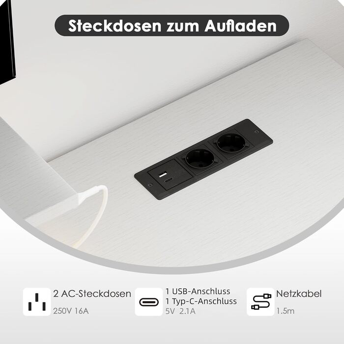 Подібний стіл Yeshine 140 см з підставкою для клавіатури, ігровий стіл з USB-портом зарядки та розеткою, комп&39ютерний стіл з RGB-підсвічуванням та шухлядами для роботи, навчання, відпочинку, білий