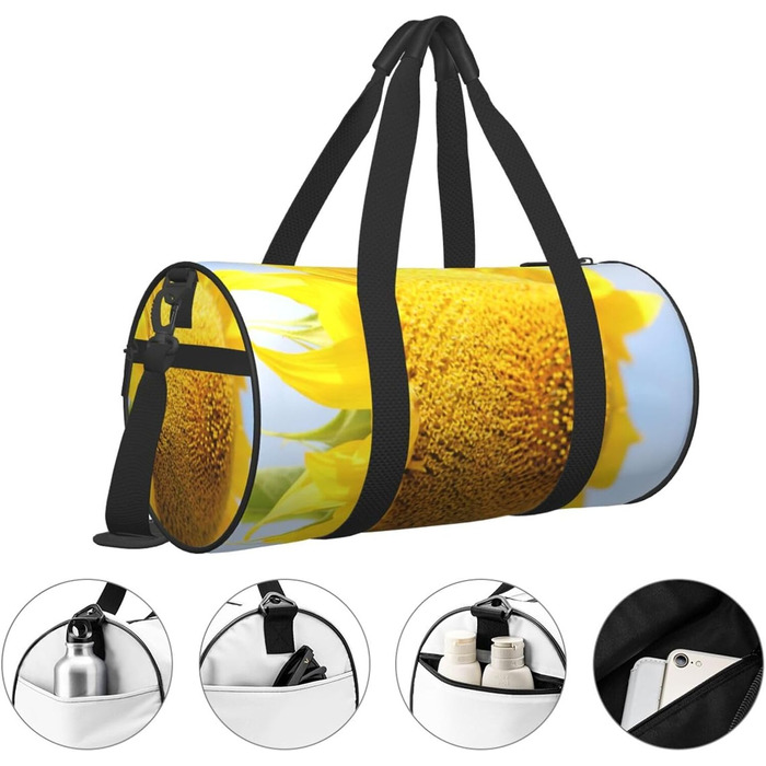 Спортивна сумка, дорожня сумка, жовта сумка з принтом соняшників, сумка для подорожей, чорна, універсальний розмір
