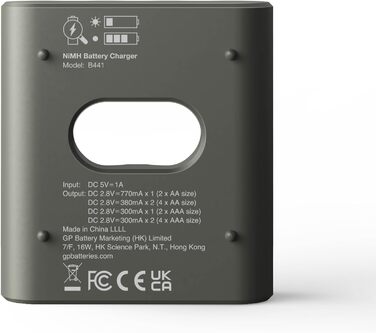 Зарядний пристрій GP ReCyko USB AA AAA, включаючи 4 акумуляторні батарейки AAA 850 мАг, NiMH 1.2V, зарядний пристрій з акумуляторними батарейками AAA