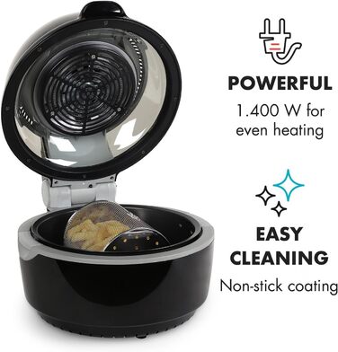 Фритюрниця Klarstein VitAir у фритюрі, 1400 Вт, смаження без жиру випічка гриль смаження, галогенний інфрачервоний нагрівальний елемент, автоматичний, антипригарне покриття, чорний класичний чорний