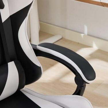 Сучасне ігрове та офісне крісло, регульоване по висоті робоче крісло з підголівником, поперековою опорою та підставкою для ніг поворотний шарнір на 360, вантажопідйомність 150 кг мінімалістичний дизайн білого кольору