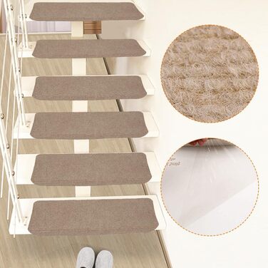 Сходинки, нековзні, 65 x 25 см, безпечні для дітей, людей похилого віку та домашніх тварин, з багаторазовим клеєм, 65 x 25 см, коричневі, 15 шт. 65 x 25 см (коричневі - 15 шт. )