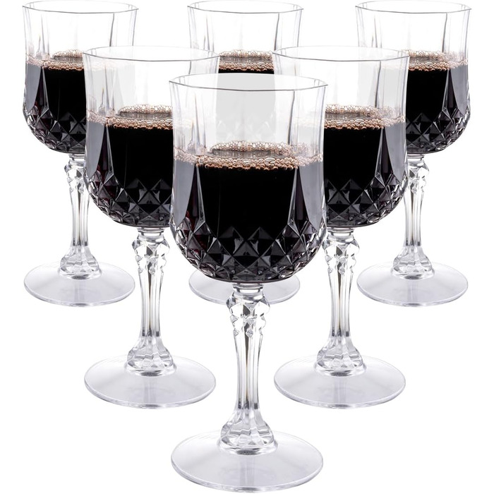 Набір келихів для вина alpina пластикові 6 шт. - Пластикові келихи для вина 200 мл - Келих для вина з кришталевим ефектом - Багато