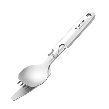 Набір титанових столових приборів ніж, виделка, ложка, відкривачка для пляшок, набір посуду з 4 предметів, легкий набір столових приборів для кемпінгу з футляром для перенесення, подорожей, пікніків, походів