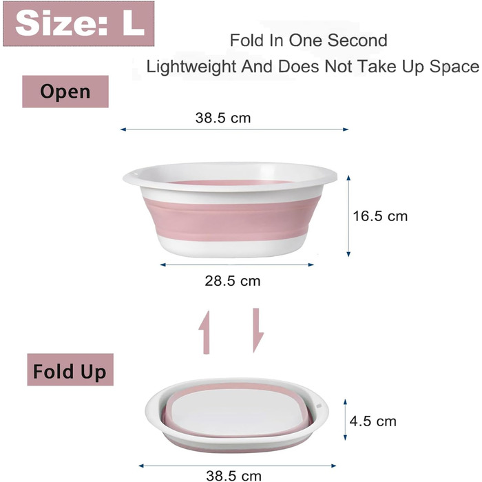 Складана мийка для миття посуду, 9 л, портативна мийка, силіконовий пластиковий кошик, багатоцільова мийка для подорожей на природі, кемпінгова мийка, компактна, складана, рожевий S, M, синій білий