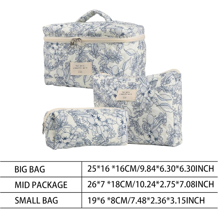 Набір косметичок жіночих, Дорожня косметичка з 3 частин з квітковим візерунком, Туалетна сумка Туалетна сумка з бавовни, Організат