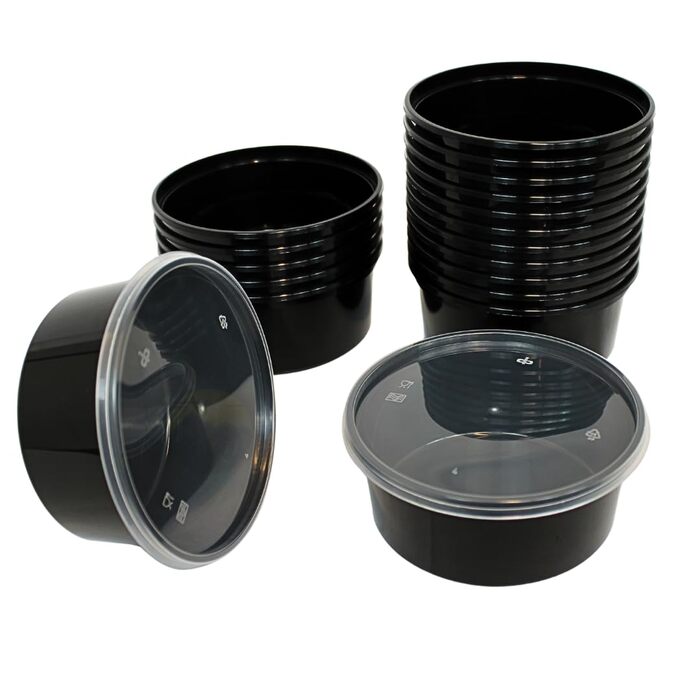 Набір контейнерів для зберігання їжі з кришками, 100 предметів, герметичні, багаторазові, можна використовувати в мікрохвильовій печі, можна мити в посудомийній машині (100, чорні, 350 мл) Чорний 350 мл 100