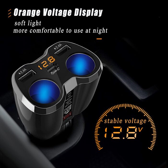 Автомобільний зарядний пристрій прикурювач розподільник адаптер розгалужувач тип C автомобільний зарядний пристрій 2 відділення ро