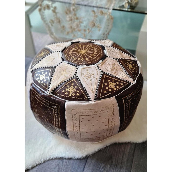 Пуф, ручної роботи з марокканської натуральної шкіри, зручна подушка на підлогу для дорослих, круглий пуф для сидіння 55x35 см, коричневий пуф для ніг, подушка сидіння (без наповнювача)