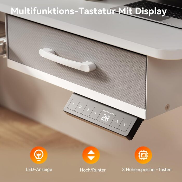 Електричний стіл з регульованою висотою та підставкою для клавіатури, 140x60 см, з 2 шухлядами, комп&39ютерний стіл з підставкою для монітора для домашнього офісу, білий, 140 x 60 см з підставкою для клавіатури