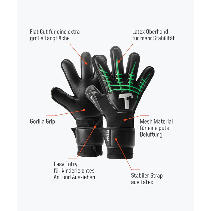 Воротарські рукавички T1TAN Beast Junior для дітей, розмір 4-6, вік 5-11 років, 3 мм Gorilla Grip, хлопчачі воротарські рукавички, високі, велика поверхня для лову, дихаючі, розмір 5 (8-9 років), Fluo Beast Junior 3.0