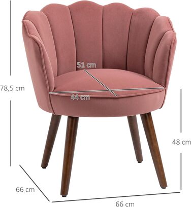 Крісло HOMCOM для вітальні у формі мушлі, розслаблююче крісло з дерев&39яними ніжками, м&39яке крісло для читання з оксамитовим виглядом, м&39яке крісло для спальні рожевого кольору