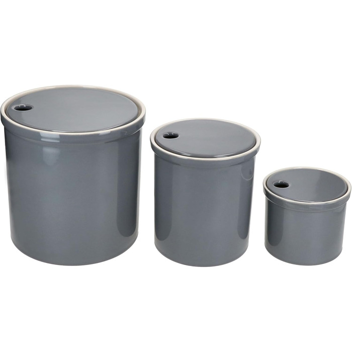 Набір із 3 контейнерів для зберігання Oskar MamboCat розмірів S, M та L сірого кольору Горщик із кришкою для картоплі, цибулі та часнику з білої глини для вашої кухні Циліндрична скринька для зберігання