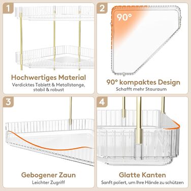 Органайзер для макіяжу Lifewit, органайзер для туалетного столика, міцна кутова багатофункціональна полиця для парфумів/засобів догляду за шкірою/гелю для душу у ванній кімнаті, кухні, спальні, прозорий, 2 рівні (25,4 см заввишки)