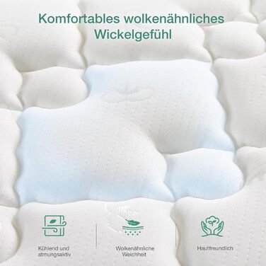 Матрац Novilla Pocket Spring H3 140x200 7-зонний матрац з комфортною піною ko-Tex CertiPUR US Spring Mattress 20 см середньої жорсткості White-20 см 140 x 200 см